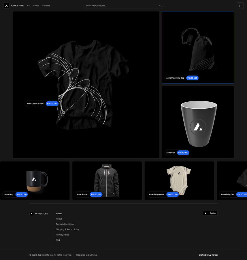 Screenshot of a E-Commerce Shop built in NextJS, React, TypeScript, Tailwind, Postgres, and Shopify Headless CMS